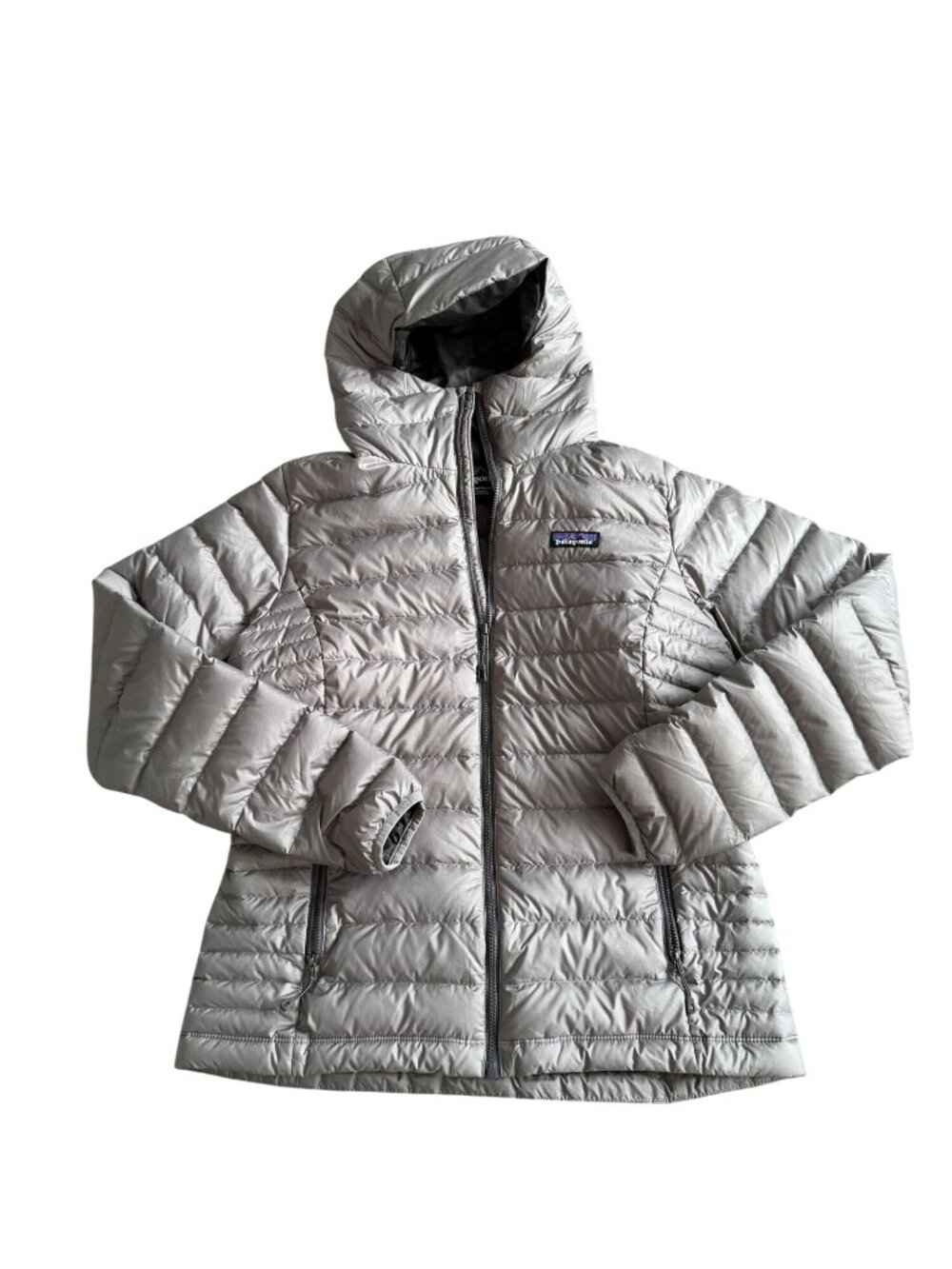 PATAGONIA Women’s Silver Quilted Hooded Jacket Sz Medium - Picture 4 of 7
